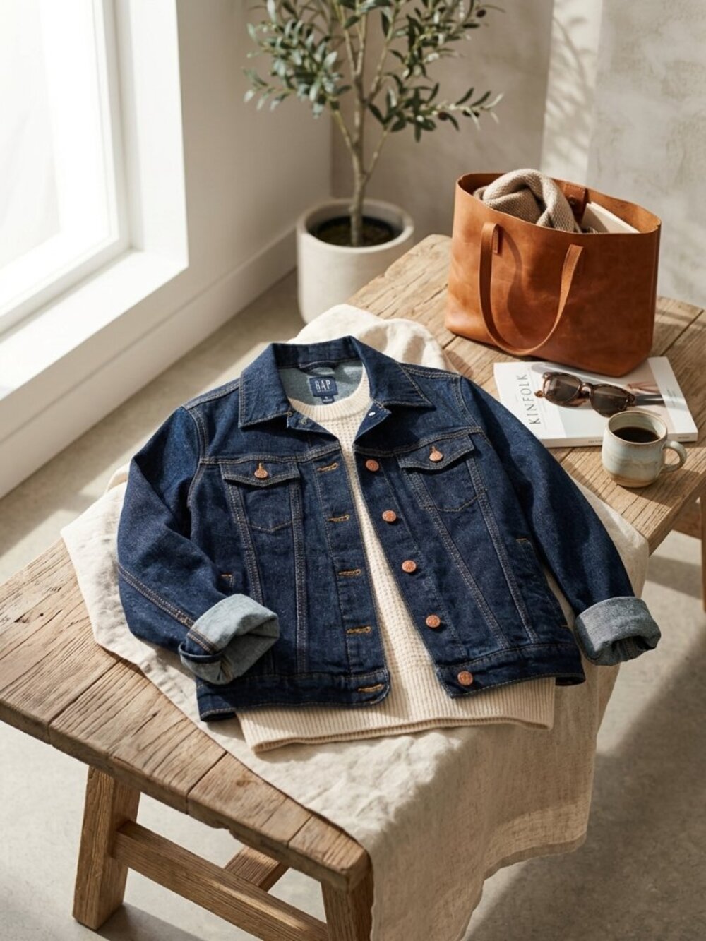 GAP Women's Dark Wash Denim Trucker Jacket Button Front Classic Jean Coat - XS